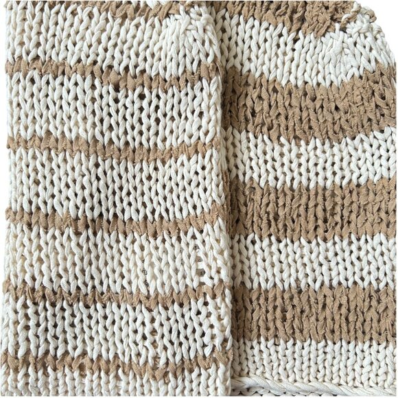 Free People Wave After Wave Ivory Stripe Open Knit Sweater Tank XS Boho Chic - Picture 4 of 8